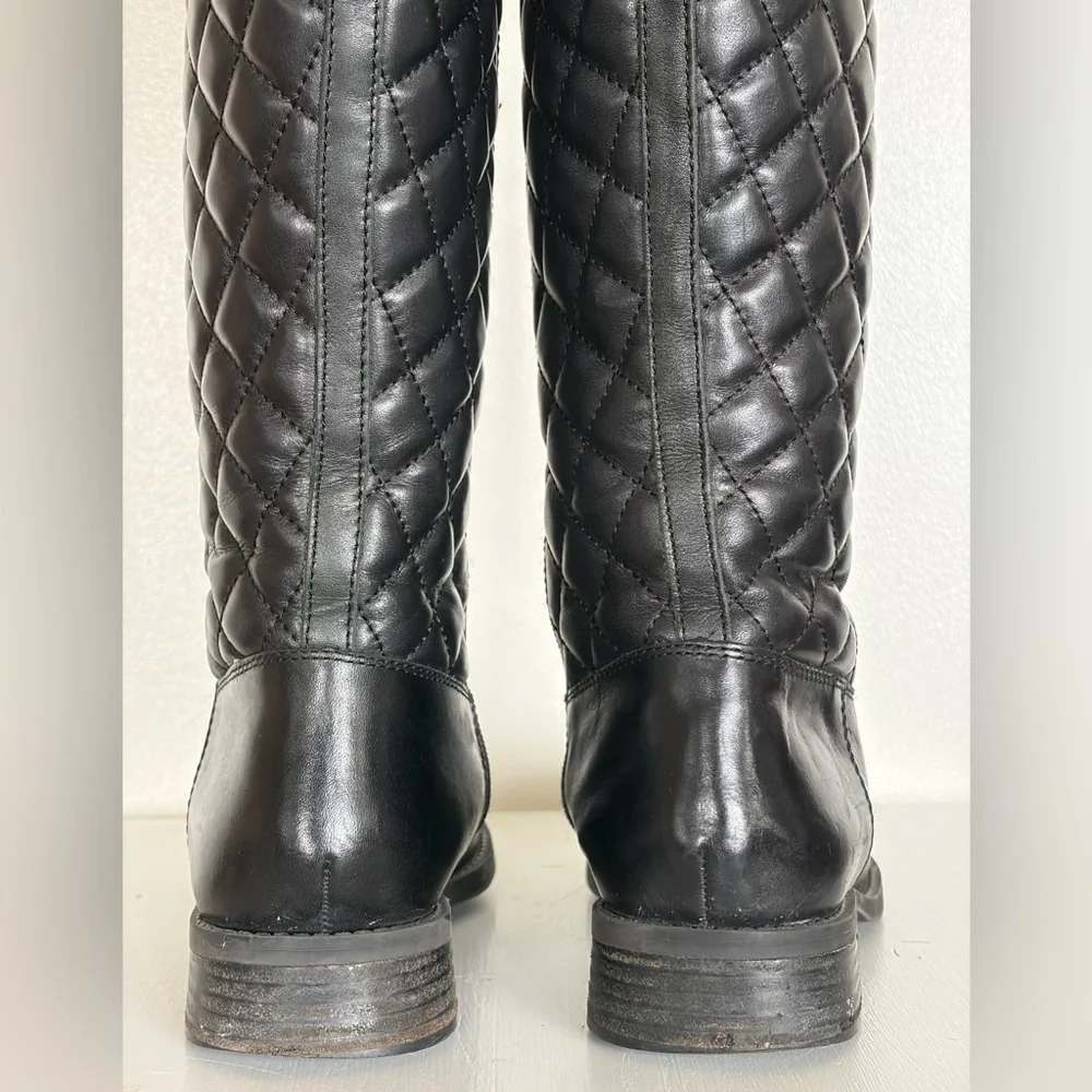 Vince Camuto Black Quilted Leather Riding Boots - Size 6M